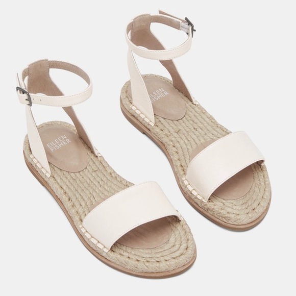 Eileen Fisher Shoes - Eileen Fisher Mike Tumbled Leather Espadrille Sandal SZ 9.5 ivory ankle closure